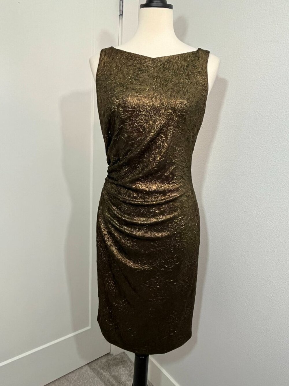 David Meister Size 8 Black & Bronze Metallic Cocktail Dress